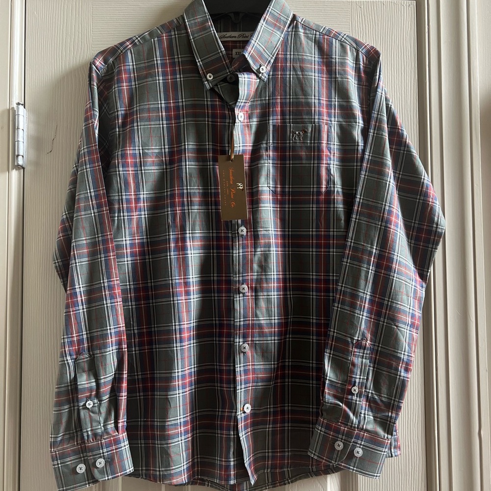 Southern Point Co The Hadley shirt in spruce plaid NWT boys XXL